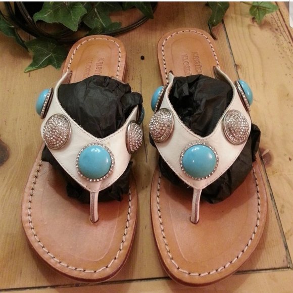 Mystique  Turquoise and Silver Gems embelishments Sandals - Picture 1 of 5